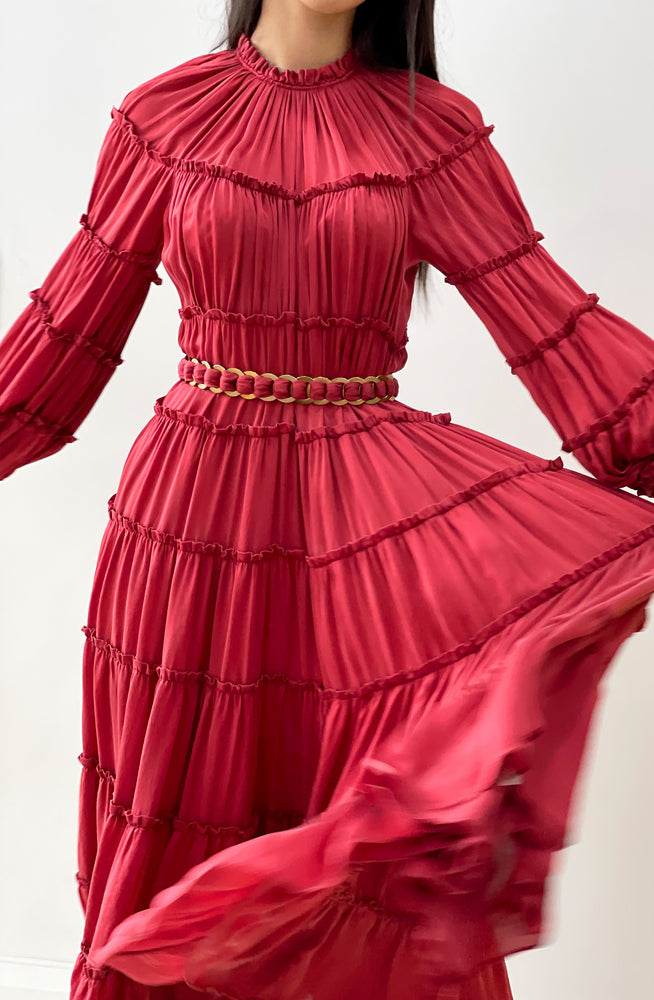 Zimmermann Silk Tiered Red Midi Dress ...